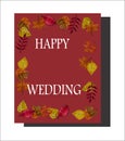 A set of greeting cards with autumn leaves. Birthday, thanks, wedding. Isolated objects.